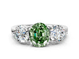 White gold Fancy Green Oval Cut Diamond Three-Stone Ring with Prong Setting and Classic Band_91