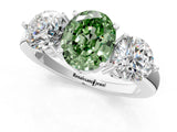White gold Fancy Green Oval Cut Diamond Three-Stone Ring with Prong Setting and Classic Band_92