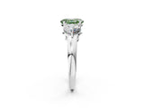White gold Fancy Green Oval Cut Diamond Three-Stone Ring with Prong Setting and Classic Band_93