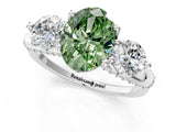 White gold Fancy Green Oval Cut Diamond Three-Stone Ring with Prong Setting and Pavé Band_1