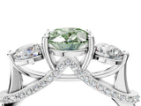White gold Fancy Green Oval Cut Diamond Three-Stone Ring with Prong Setting and Pavé Band_4