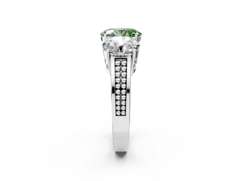 White gold Fancy Green Oval Cut Diamond Three-Stone Ring with Prong Setting and Textured Band_14
