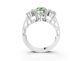 White gold Fancy Green Oval Cut Diamond Three-Stone Ring with Prong Setting and Textured Band_15