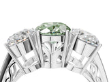 White gold Fancy Green Oval Cut Diamond Three-Stone Ring with Prong Setting and Textured Band_16