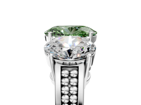 White gold Fancy Green Oval Cut Diamond Three-Stone Ring with Prong Setting and Textured Band_17