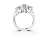 White gold Fancy Green Oval Cut Diamond Three-Stone Ring with Prong Setting and Textured Band_3