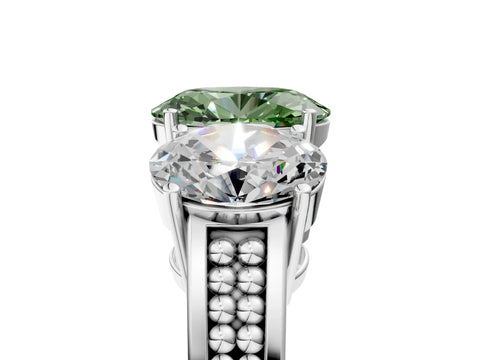 White gold Fancy Green Oval Cut Diamond Three-Stone Ring with Prong Setting and Textured Band_5
