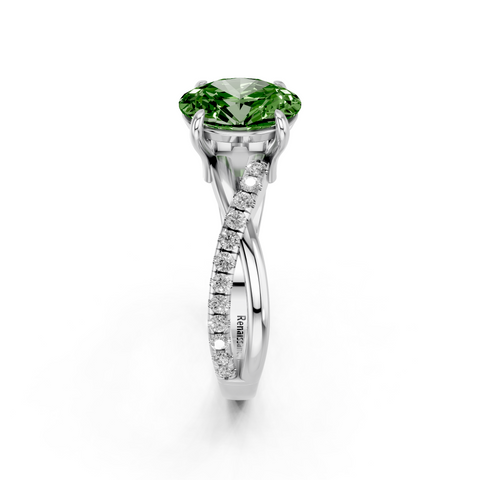 White gold Fancy Green Oval  Cut Diamond Twist Band Solitaire with Prong Setting_12