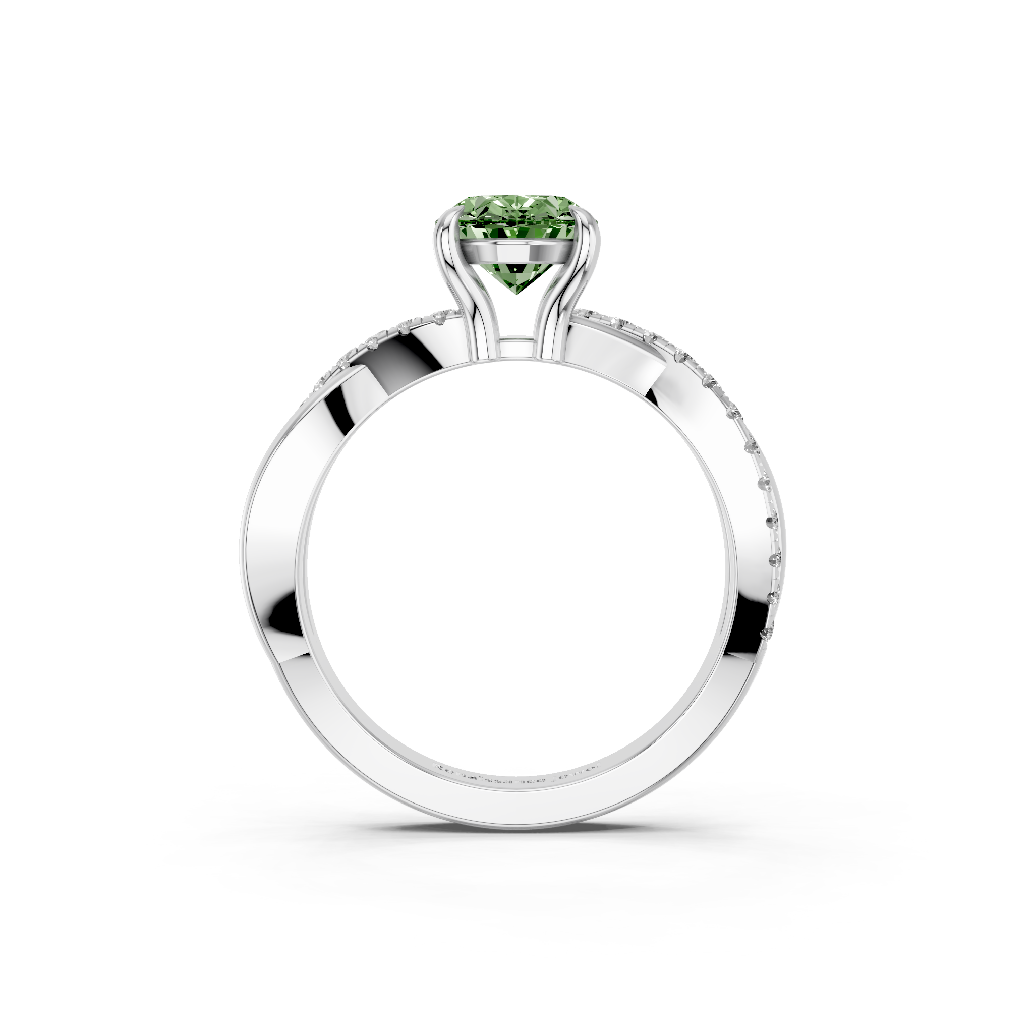 White gold Fancy Green Oval  Cut Diamond Twist Band Solitaire with Prong Setting_13