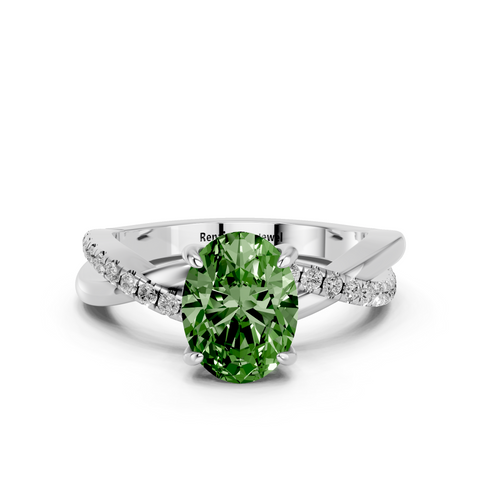 White gold Fancy Green Oval  Cut Diamond Twist Band Solitaire with Prong Setting_22