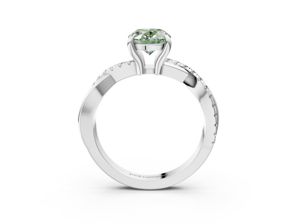 White gold Fancy Green Oval  Cut Diamond Twist Band Solitaire with Prong Setting