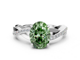 White gold Fancy Green Oval  Cut Diamond Twisted Band Engagement Ring with Prong Setting_3