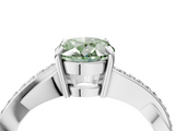 White gold Fancy Green Oval  Cut Diamond Twisted Band Engagement Ring with Prong Setting_7