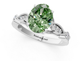 White gold Fancy Green Oval  Cut Diamond with Milgrain Marquise and Bezel Accents on a Solitaire Band with Prong Setting_300