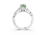 White gold Fancy Green Oval  Cut Diamond with Milgrain Marquise and Bezel Accents on a Solitaire Band with Prong Setting_302