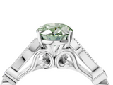 White gold Fancy Green Oval  Cut Diamond with Milgrain Marquise and Bezel Accents on a Solitaire Band with Prong Setting_303