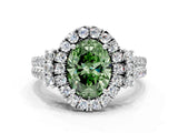 White gold Fancy Green Oval  Cut Double Halo Diamond Engagement Ring with Pave Band and Four-Prong Setting_54