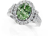 White gold Fancy Green Oval  Cut Double Halo Diamond Engagement Ring with Pave Band and Four-Prong Setting_55