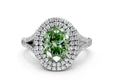 White gold Fancy Green Oval  Cut Double Halo Split Shank Diamond Ring with Prong Setting_49