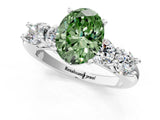 White gold Fancy Green Oval  Cut Five-Stone Prong Set Diamond Ring with Classic Band_33