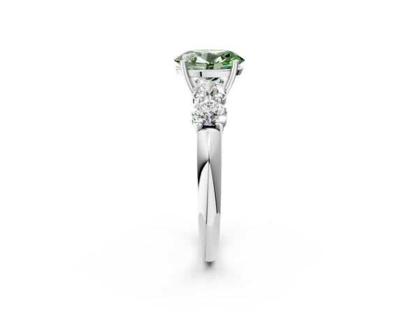 White gold Fancy Green Oval  Cut Five-Stone Prong Set Diamond Ring with Classic Band