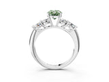 White gold Fancy Green Oval  Cut Five-Stone Prong Set Diamond Ring with Classic Band_35