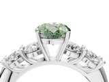 White gold Fancy Green Oval  Cut Five-Stone Prong Set Diamond Ring with Classic Band_36