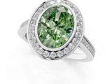 White gold Fancy Green Oval Cut Halo Bezel Diamond Pave Band Ring_1