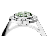White gold Fancy Green Oval Cut Halo Bezel Diamond Pave Band Ring_4