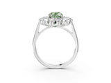 White gold Fancy Green Oval Cut Halo Cluster Diamond Ring with Pave Band and Four-Prong Setting_15
