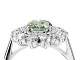 White gold Fancy Green Oval Cut Halo Cluster Diamond Ring with Pave Band and Four-Prong Setting_16