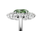 White gold Fancy Green Oval Cut Halo Cluster Diamond Ring with Pave Band and Four-Prong Setting_17