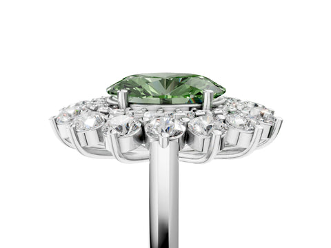 White gold Fancy Green Oval Cut Halo Cluster Diamond Ring with Pave Band and Four-Prong Setting_17