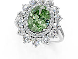 White gold Fancy Green Oval Cut Halo Cluster Diamond Ring with Pave Band and Four-Prong Setting_1