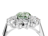 White gold Fancy Green Oval Cut Halo Cluster Diamond Ring with Pave Band and Four-Prong Setting_4