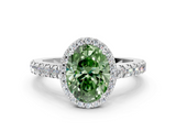White gold Fancy Green Oval  Cut Halo Diamond Engagement Ring with Pave Band and Four-Prong Setting_28