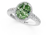 White gold Fancy Green Oval  Cut Halo Diamond Engagement Ring with Pave Band and Four-Prong Setting_29