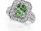 White gold Fancy Green Oval Cut Halo Diamond Engagement Ring with Pave Split Shank and Four-Prong Setting_1