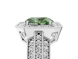 White gold Fancy Green Oval Cut Halo Diamond Engagement Ring with Pave Split Shank and Four-Prong Setting_5