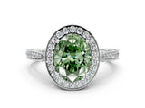 White gold Fancy Green Oval Cut Halo Diamond Engagement Ring with Split Shank Band and Four-Prong Setting_12