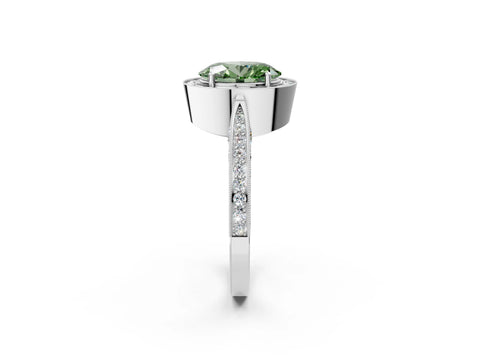 White gold Fancy Green Oval Cut Halo Diamond Engagement Ring with Split Shank Band and Four-Prong Setting_14