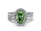 White gold Fancy Green Oval  Cut Halo Diamond Engagement Ring with Split Shank and Four-Prong Setting_20