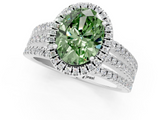 White gold Fancy Green Oval  Cut Halo Diamond Engagement Ring with Split Shank and Four-Prong Setting_21