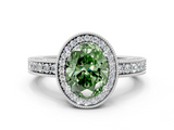 White gold Fancy Green Oval  Cut Halo Diamond Pave Band Ring with Four-Prong Setting_24