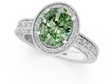 White gold Fancy Green Oval  Cut Halo Diamond Pave Band Ring with Four-Prong Setting_25