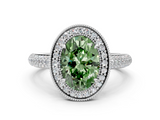 White gold Fancy Green Oval  Cut Halo Diamond Pave Band with Four-Prong Setting_37