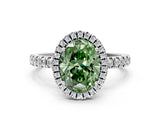 White gold Fancy Green Oval Cut Halo Diamond Pave Band with Prong Setting