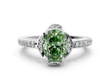 White gold Fancy Green Oval  Cut Halo Diamond Ring with Channel Set Band and Four-Prong Setting_63