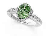 White gold Fancy Green Oval  Cut Halo Diamond Ring with Channel Set Band and Four-Prong Setting_64