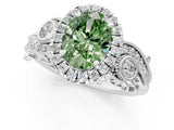 White gold Fancy Green Oval Cut Halo Diamond Ring with Milgrain and Bezel Accents on a Split Shank Band_13
